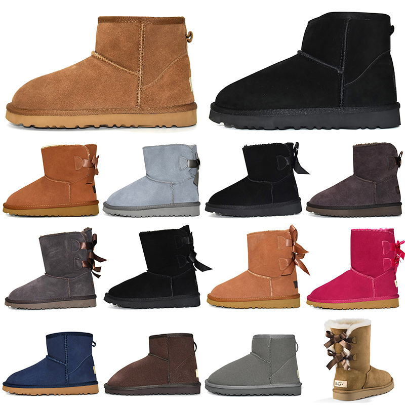 

wholesale women snow boots winter boot classic mini ankle short ladies girls womens booties triple black chestnut navy blue outdoor, Mini bailey bow - grey