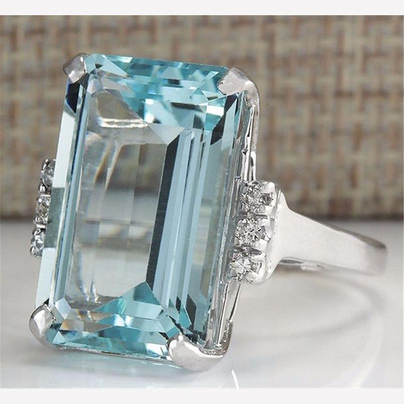 

Cluster Rings High Quality Blue Crystal Ring Elegant Simple Feminine Romantic Engagement Jewelry Gift