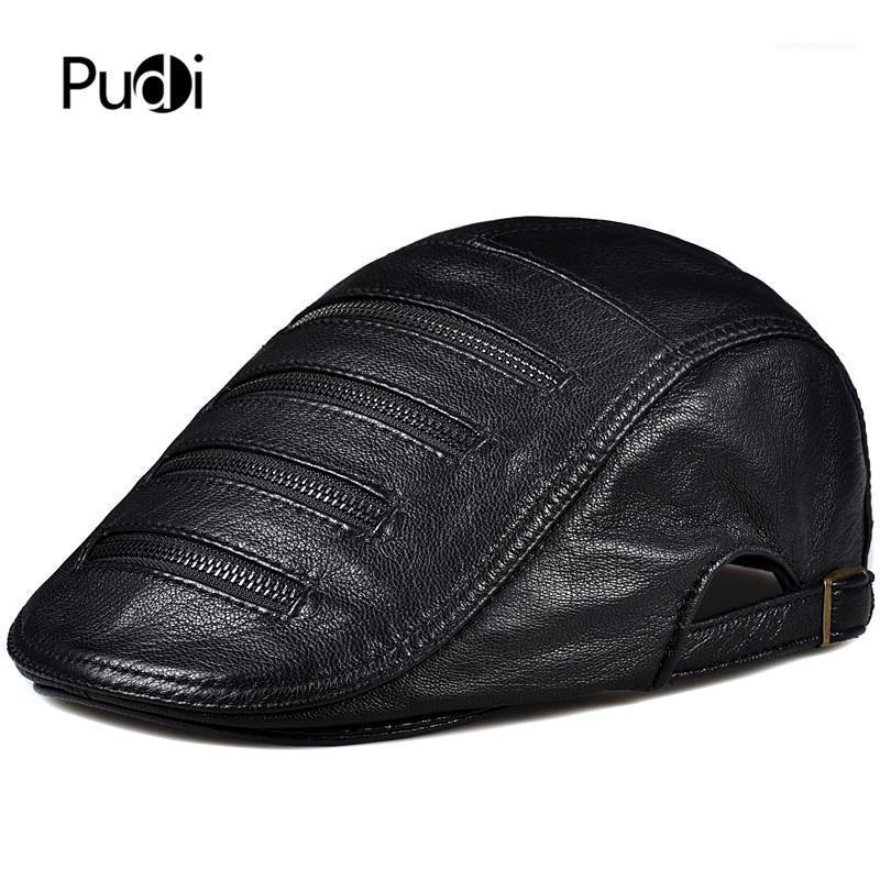 

Berets Pudi Man Genuine Leather Beret Cap Hat 2021 Brand Boy Male Black Brown Color Caps Hats HL8201
