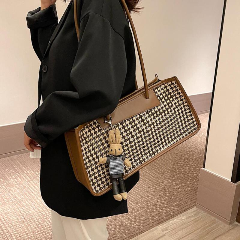 

Evening Bags Original Brand Autumn Ins Large-capacity Bag Female Shoulder Commuter Handbag Houndstooth Tote