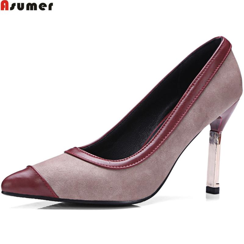 

Dress Shoes Asumer Black Wine Red Fashion Spring Autumn Women Pumps Shallow Elegant Prom Thin Heel Super High Heels Big Size