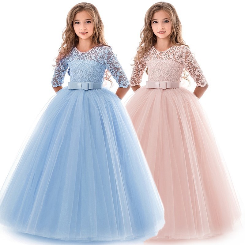 

Girl's Teenager Costume Party Princess Baby Girls clothes Kids Lace Wedding Dresses for First feast elegant Prom Dress C0223, As picture