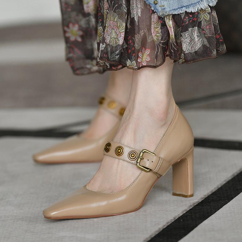 

Dress Shoes Elegant Women Pumps Pu Leather Ladies High Heels Female Fashion Buckle 2021 Spring Women's Comfortable Office, Nude