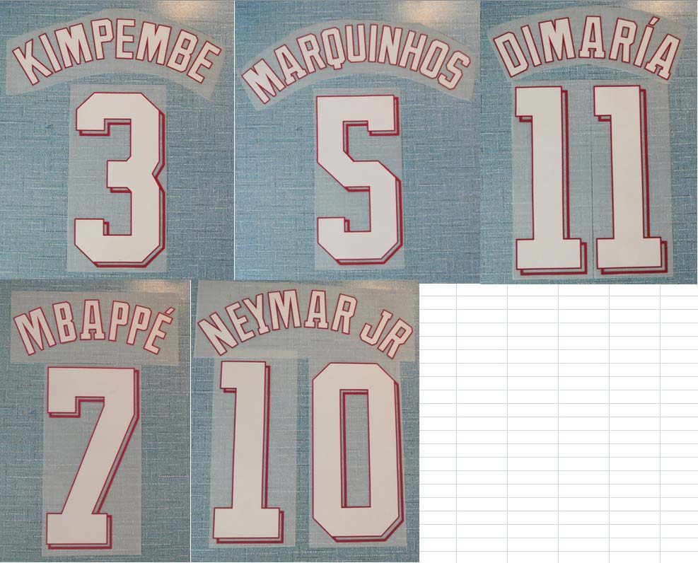 

2021 U home MBAPPE NEYMAR JR KIMPEMBE MARQUINHOS DI MARIA SERGIO RAMOS nameset patch badge