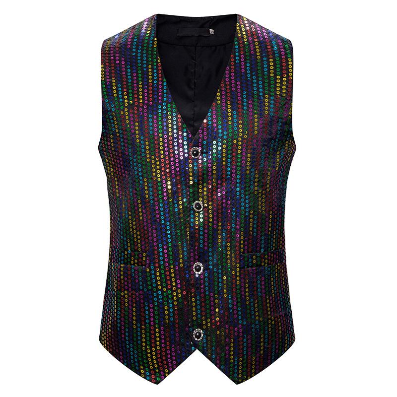 

Men' Stage Costumes Small Sequin Vest Studio Po Host Singer Emcee Personality Suit MJ177 Vests, Multi