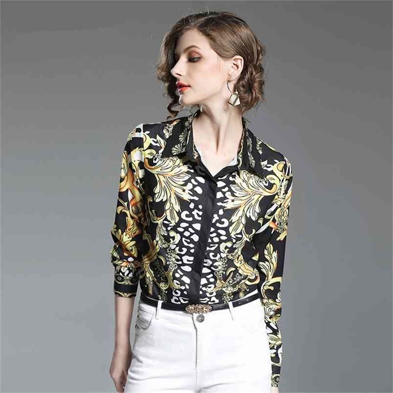

Quality Runway Brand Long Sleeve Blouse Women' Vintage Elegant Charming Floral Zebra Print Casual Shirts Fashion Basic Tops 210603, Picture color