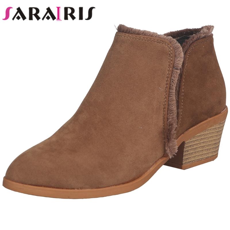 

Boots SaraIris Arrivals Patchwork Chunky Heels Booties Chic Winter Shoes Women Large Size 43 Classic Ankle Boot Female, Black