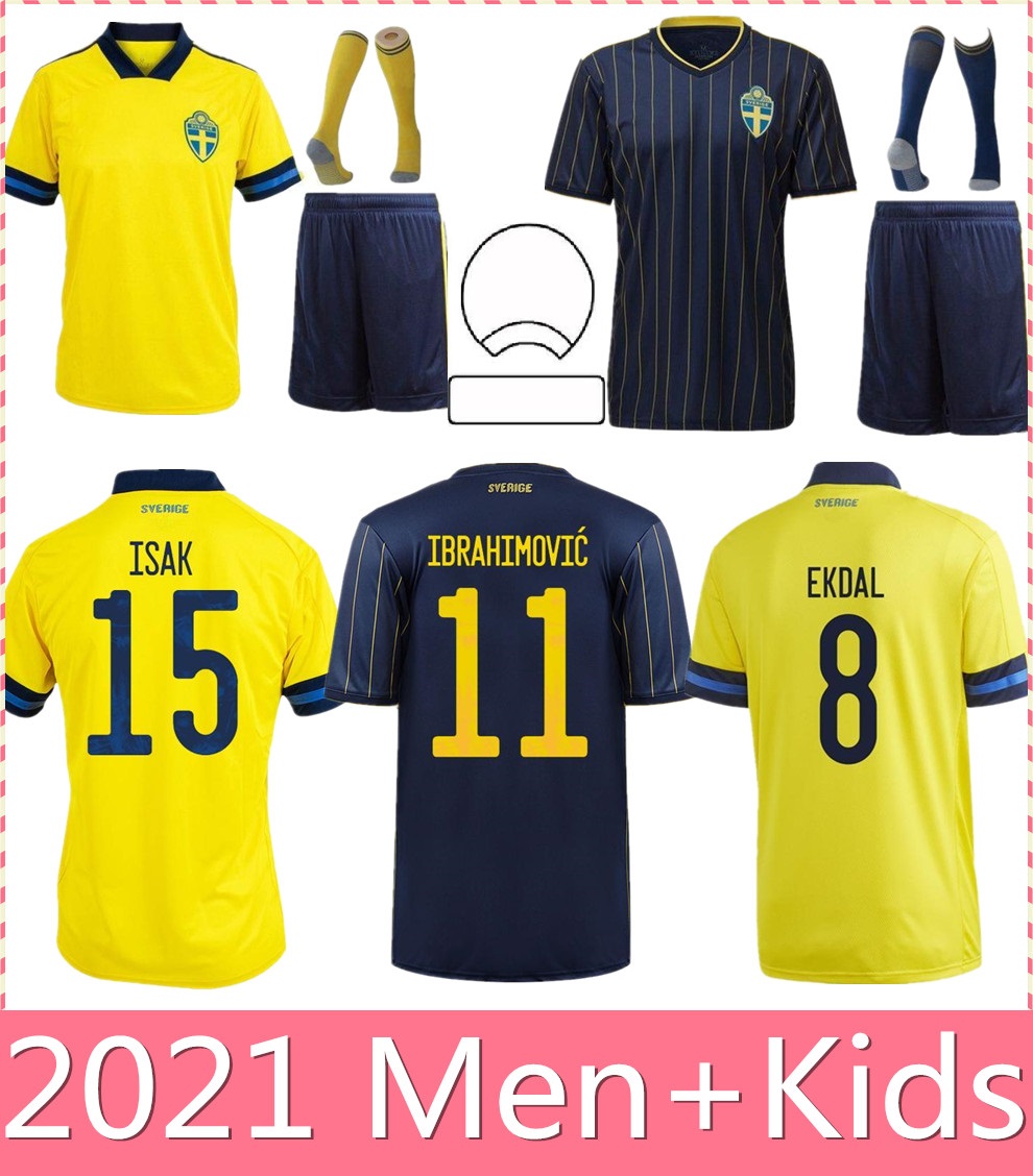 

20 21 Sweden National soccer jerseys IBRAHIMOVIC KALLSTROM FORSBERG Adult man + kids kit football shirt, Black;yellow