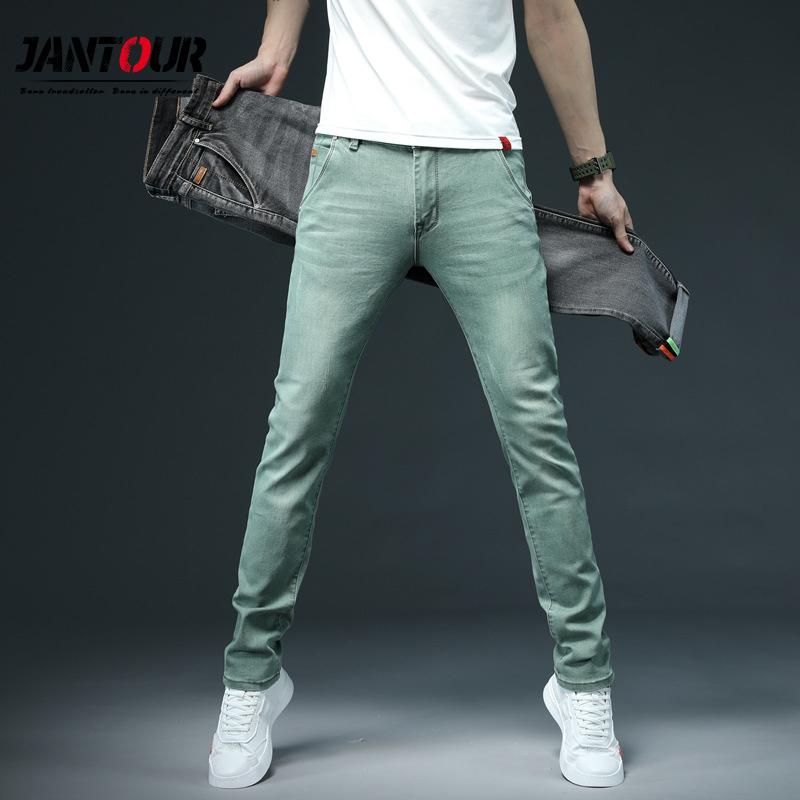 

men's jeans 7 color fashion stretch casual men skinny mens green khaki gray denim male trouser brand pants, Blue