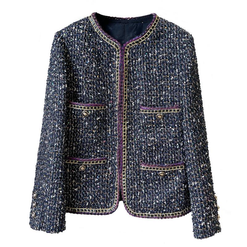 

Women' Jackets Jaqueta Feminina Autumn Winter Vintage OL Women Elegant Sequins Plaid Tweed Jacket Female Coat Casaco Feminino, 6095