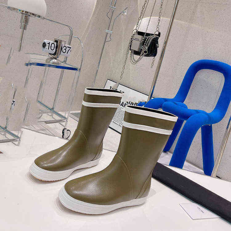 

High End Quality 2021 Rain Boots Fashion Versatile Shoes Women's Middle Tube Anti-skid Water Dage Rubber, Green