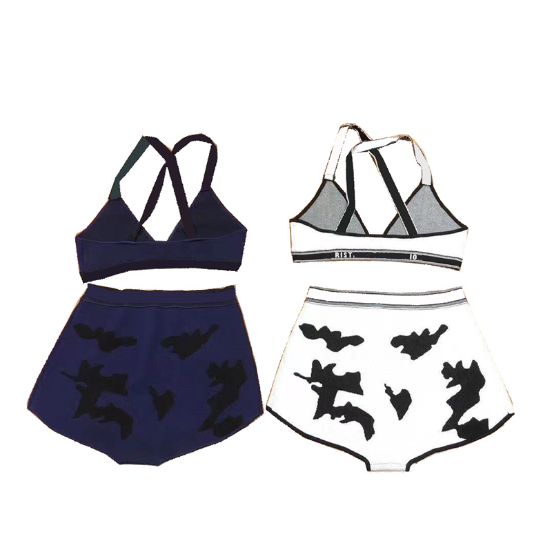 

Vintage Beach Bra Briefs Tide Letters Jacquard Knitted Lingerie Swimwear Womens Soft Comfortable Underwear Bathing Suit Swimsuit, White