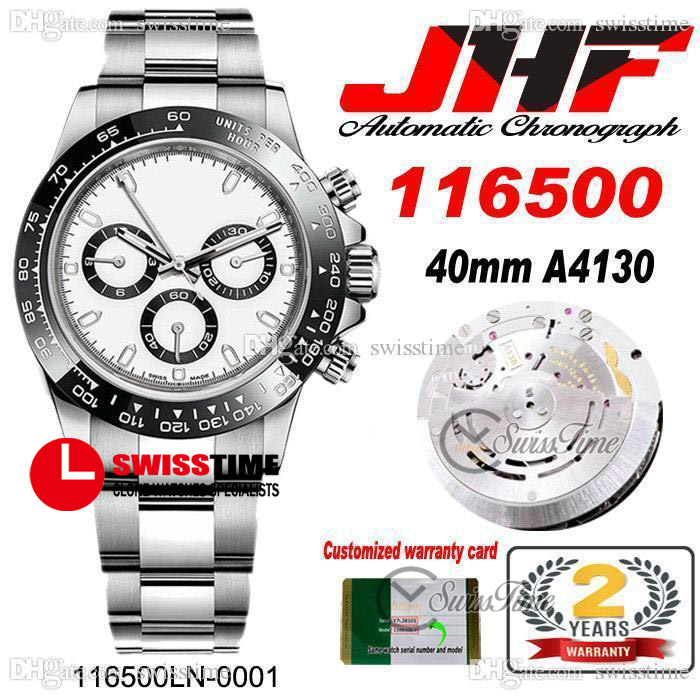 

JHF A4130 Automatic Chronograph Mens Watch Ceramic Bezel White Dial Stick Markers Oystersteel Stainless Steel Bracelet Super Edition Same Series Card Swisstime B2, Tag label (no watch)