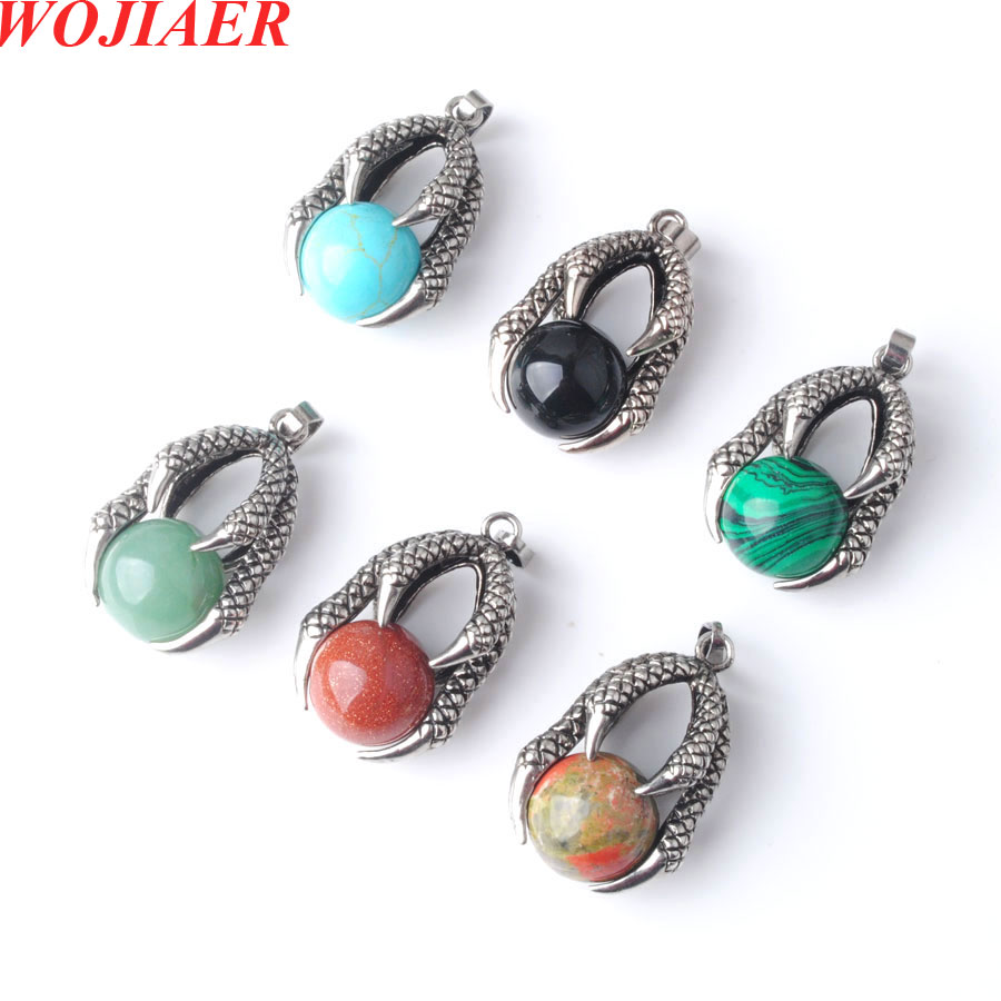 

WOJIAER Natural Tigers Eye Rose Quartz Stone Opal Men Pendants Retro Dragon Claw Ball Bead Boho Present DIY Gift BN310