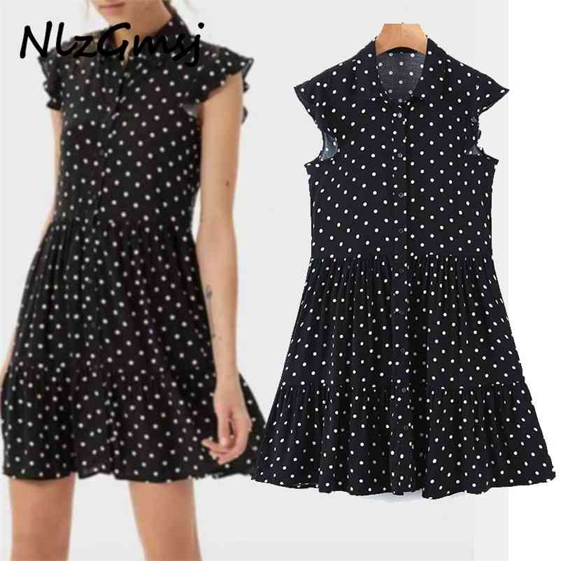 

Dres Watermark Dots Shirt Style Mini Summer Sleeveless Female Chic Vestidos 210628, As picture