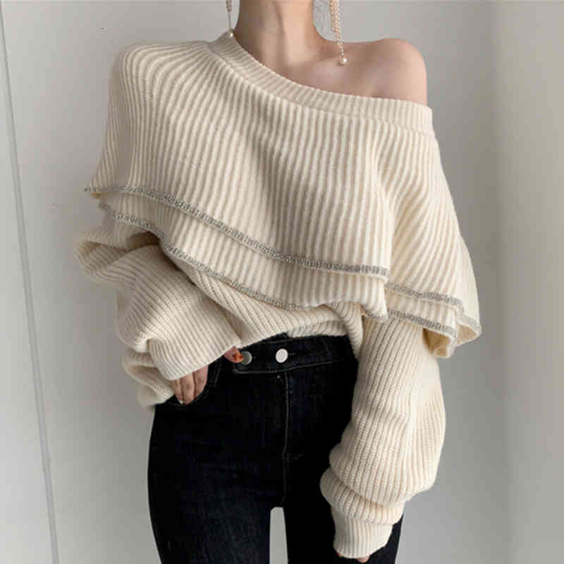 

women's sweaters female sweatshirt all-match shirt off the shoulder mesh bands casual loose korean style female pullover 0dg7, White;black