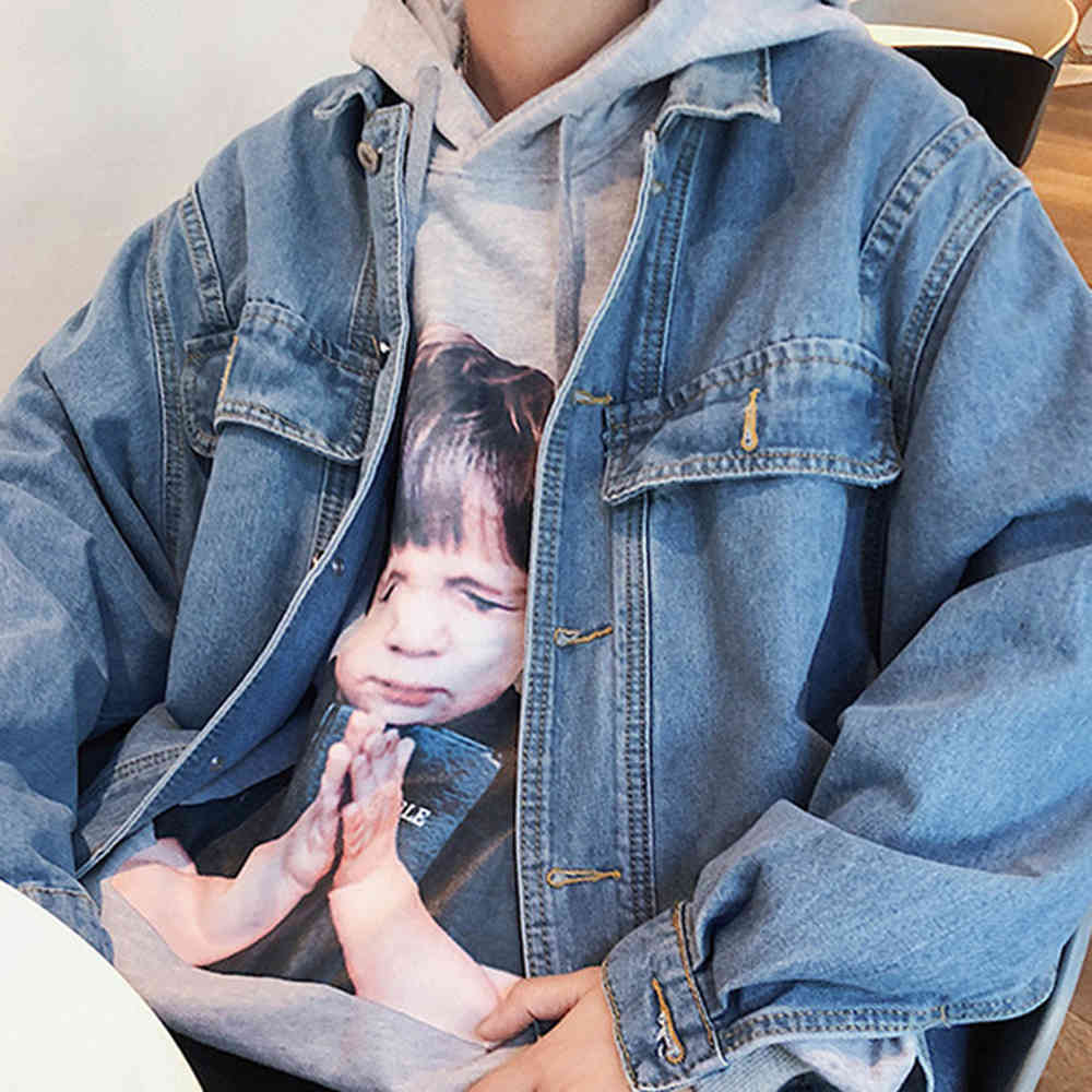 

Men's Jackets Wholesale Tooling denim jacket men's spring and autumn loose trendy tops Korean couple all-match teenagers K1P6, Blue