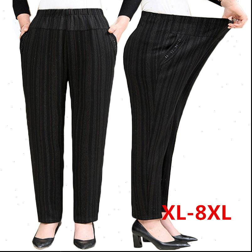 

plus women pant size xl 8xl middle aged trousers spring autumn elastic high waist straight pants elegant black winter 731, Black;white
