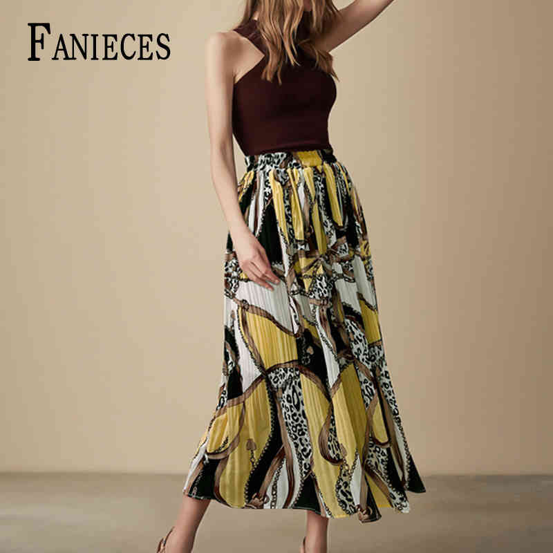 

Women yellow black Floral Print Skirt Beach Ladies Pleated s ins fashion woman summer fall plus size robe femme 210520