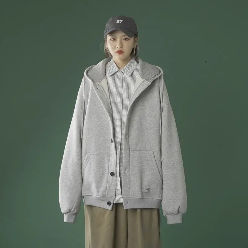 

women's jackets hooded single-breasted cardigan jacket woman spring autumn new korean fashion high street thickened women oversize, Black;brown