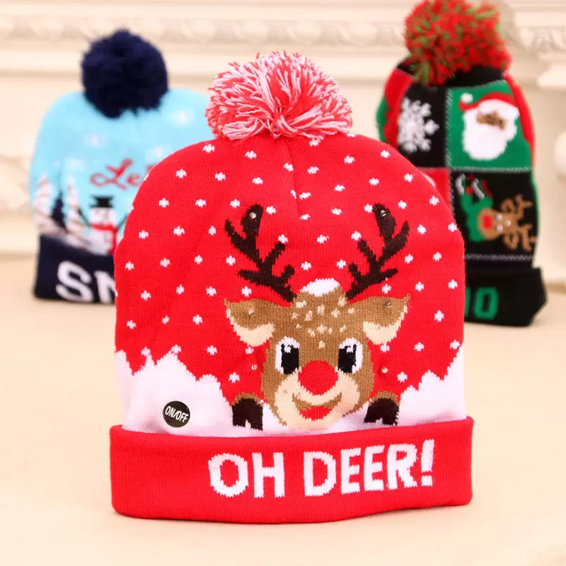 

LED funny Christmas Hat Novelty Light-up Colorful Stylish Cap Knitted Xmas Party