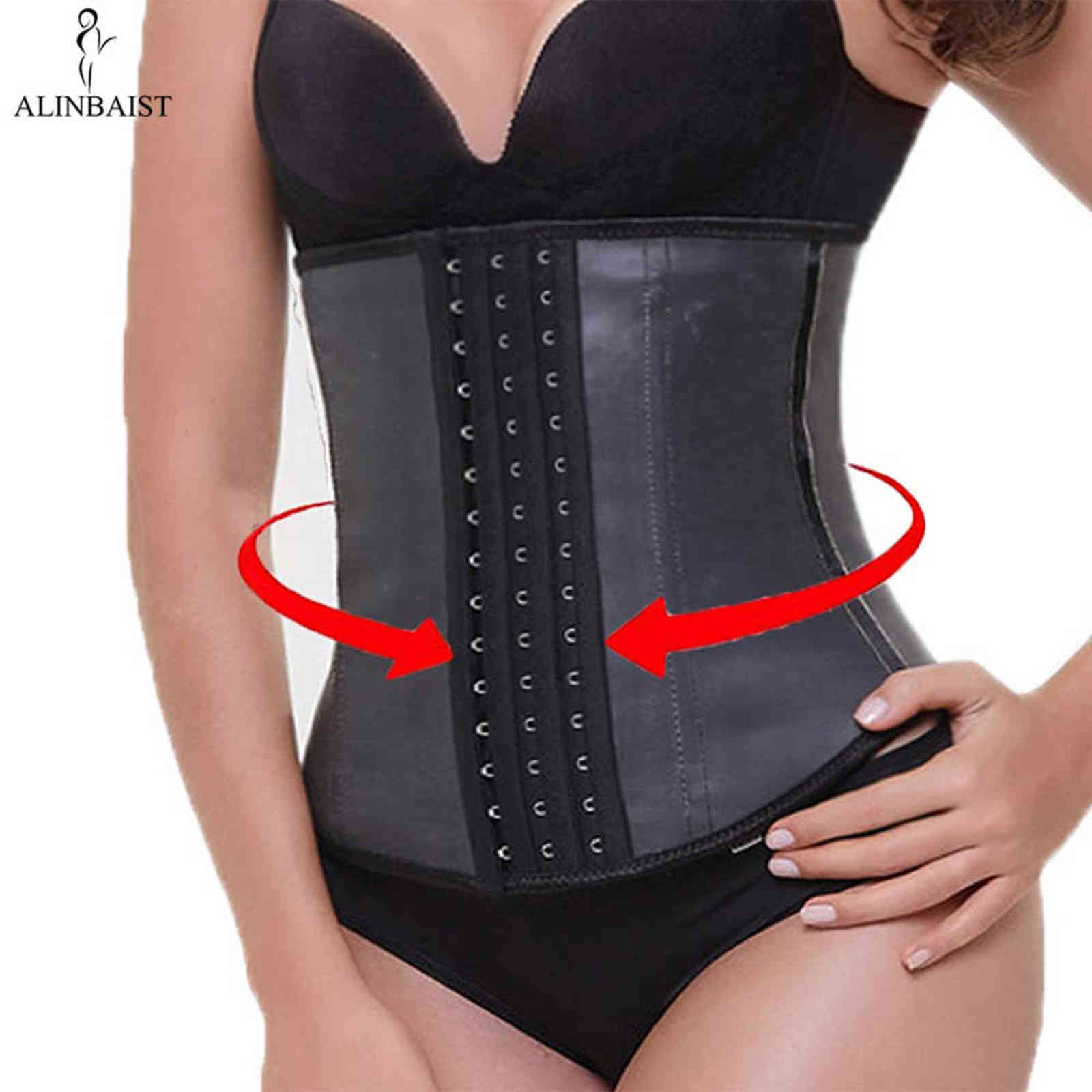 

9 Steel Bone Latex Waist Trainer Shapewear Slimming Belt Waist Cincher Body Shaper Girdle Workout Tummy Control Corset for Women 211029, Black