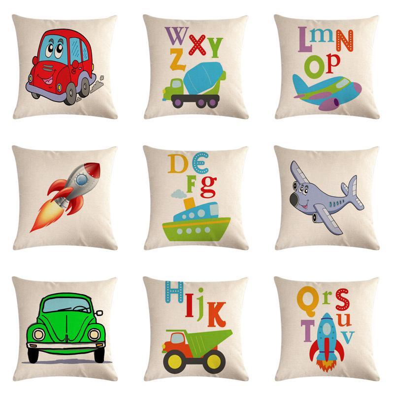 

Cartoon Car Series Cushion Cover Toy Aircraft Ship Cotton Linen Home Decorative Pillows For Sofa Cojines Cushion/Decorative Pillow