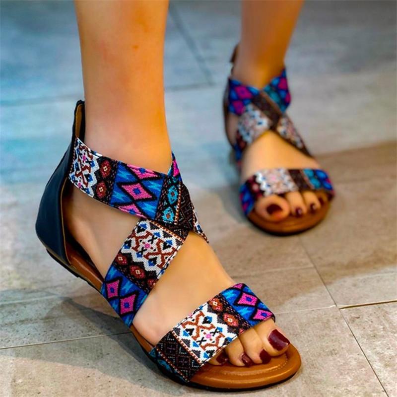 

Summer Sandals Plus Size Bohemian Women Ladies Beach Shoes Casual Single Rome Oversized Female Flats, Black