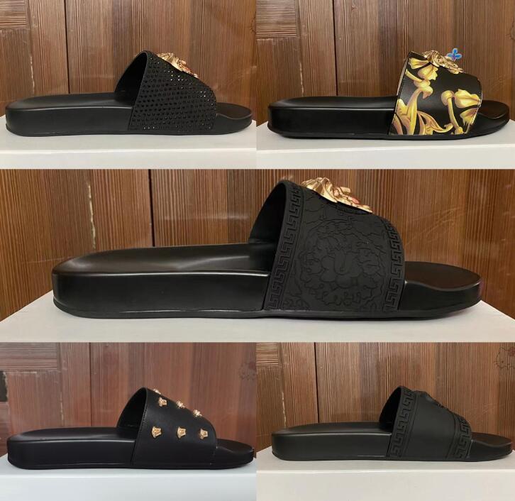 

Summer Women Sandals Slippers Embroidery Designers Slides Couples Sandal Floral Brocade Flip Flops Striped Beach Leather Rubber Flower Slipper Loafers US4.5-11 879, 31