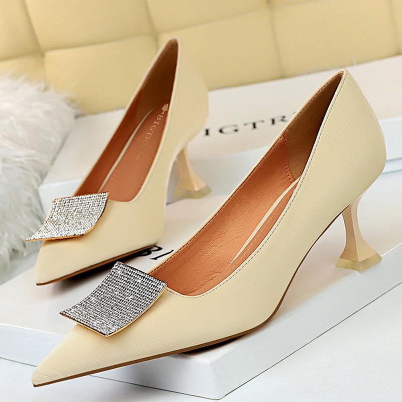 

Summer Pumps Shoes For Women High Heel Ladies Stiletto Kitten Heels 6cm Crystal Decoration Party Women's Dress, White