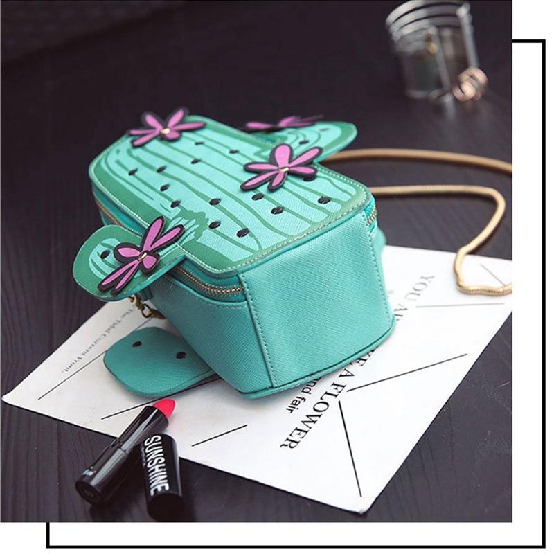 

Women Cactus Shape Pu Leather Mini Cross Body Bag Cute Purses Shoulder Chain Bag(Green) Totes