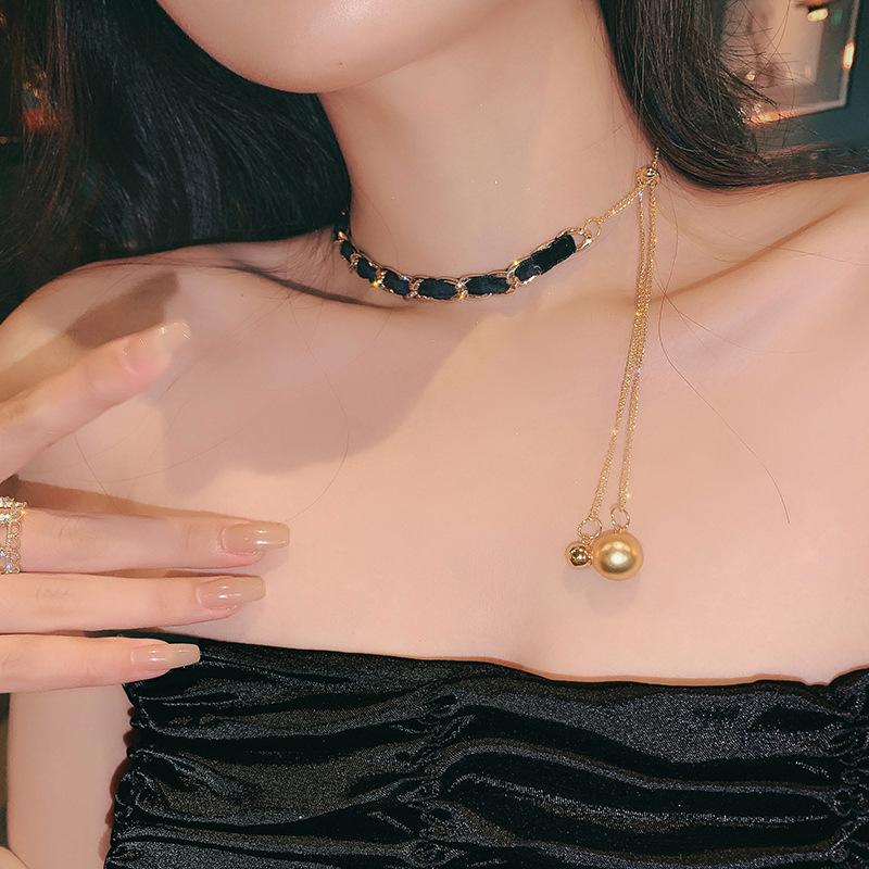 

Earrings & Necklace Korean Fashion Design Braided Choker Female Pullable Adjustable Chain Stainless Steel Gold Jewelry, As pic