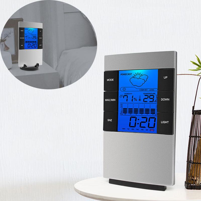 

Desk & Table Clocks Digital Alarm Clock Weather Forecast LED Time Date Temperature Humidity Hygrometer Electronic Wall