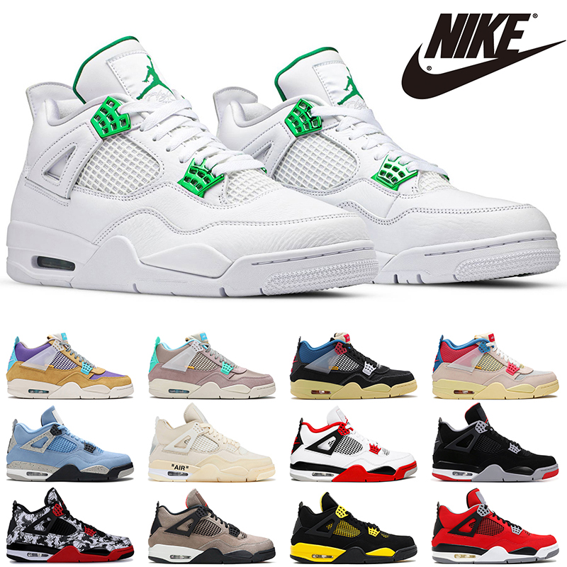 

nike air jordan 4 retro green metallic mens basketball shoes jordans 4s neon bred cool grey black cat white cement men trainer sports sneakers, Taupe haze