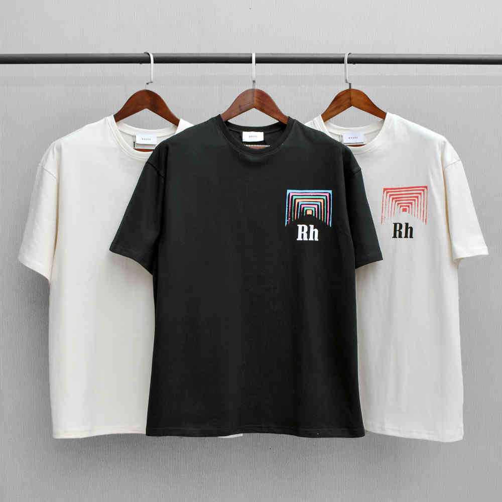 

fashion High street brand rhude box perspective tee hip hop short casual loose men's half sleeve factory whole outlet, White;black