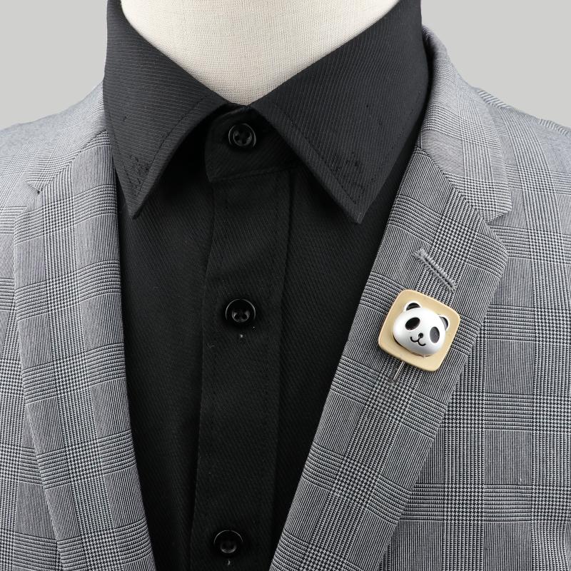 

Pins, Brooches Fashion Panda Brooch Long Needle Lapel Pin Cute Animal Gift Man Suit Shirt Collar Wedding Dress Party Dance Neckware Accessor, Gray