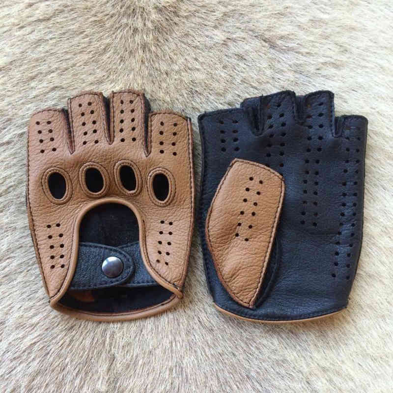 

Men's authentic middle finger leather gloves, goat breathable, driving, 2021, Red