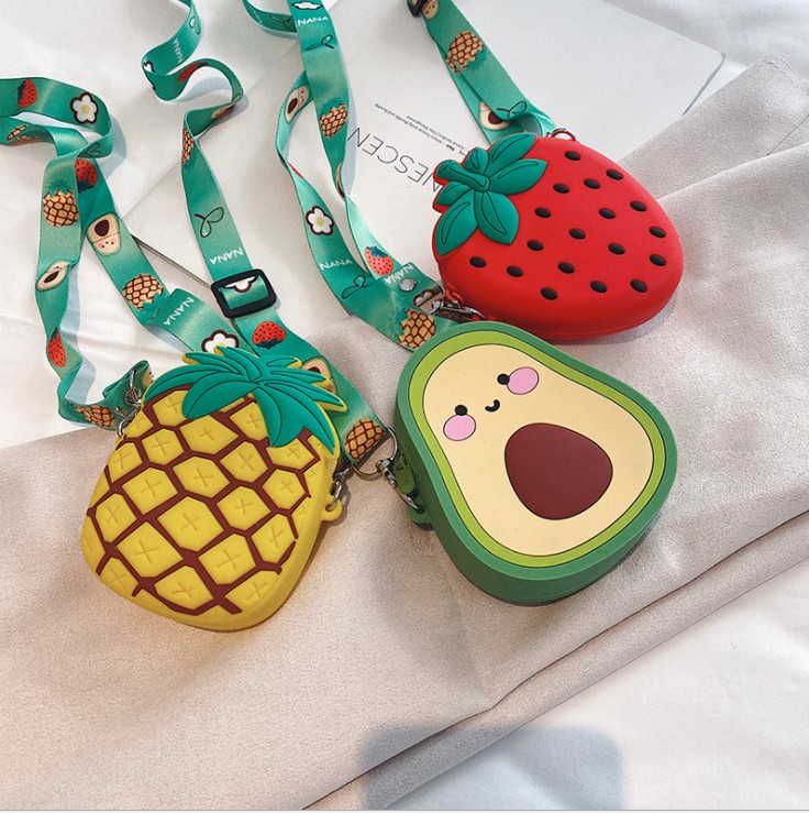 

kids cartoon change purse baby girl Strawberries pineapples avocados messenger bags lovely infant children one shoulder bag wallet F284, Yellow