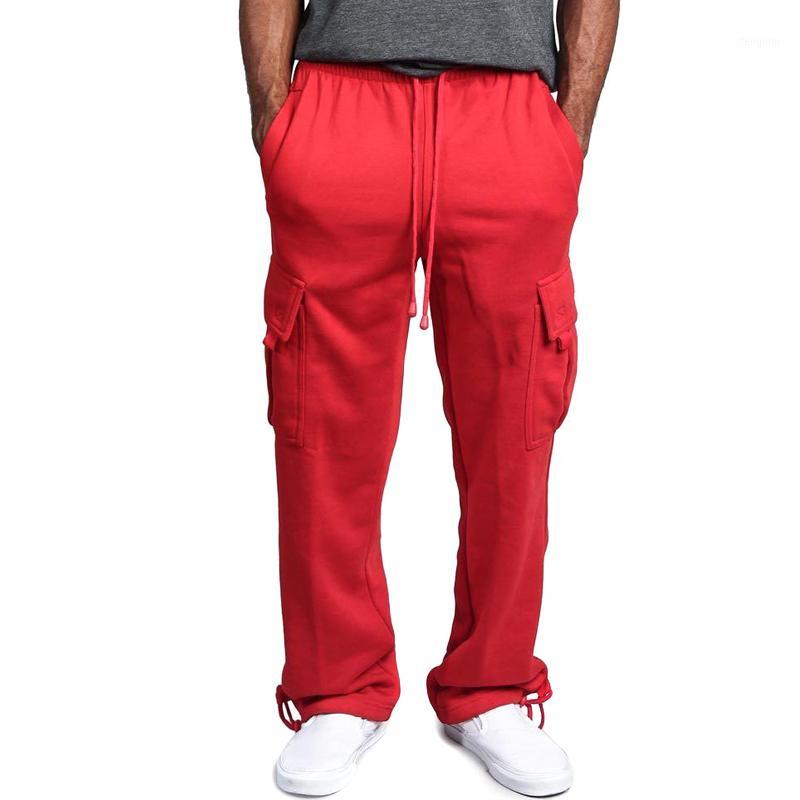 

Men Cargo Pockets Sweat Pants Casual Loose Trousers Solid Color Soft For Sports NFE99, Black