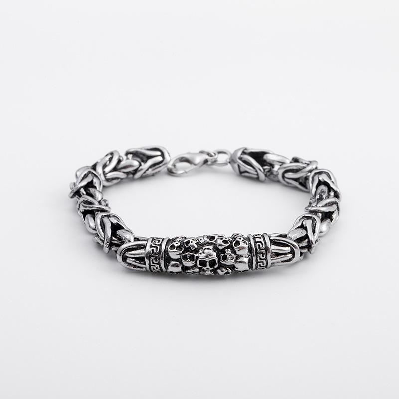 

Charm Bracelets Gothic Skeleton Metal Braided Chain Bracelet For Men Rock Punk Silver Alloy Jewelry Vintage Valentines Gift