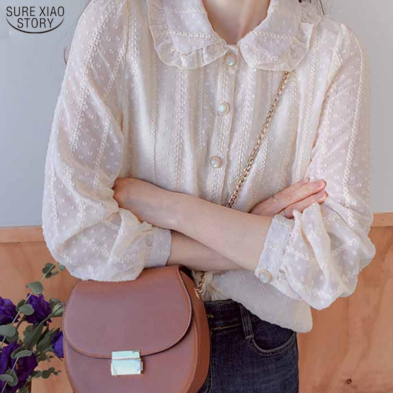 

Spring Chiffon Blouse Women 2021 Spring Autumn Long Sleeve Women Shirt Blusas Solid White Tops Fairy Office Lady Clothies Button, Beige