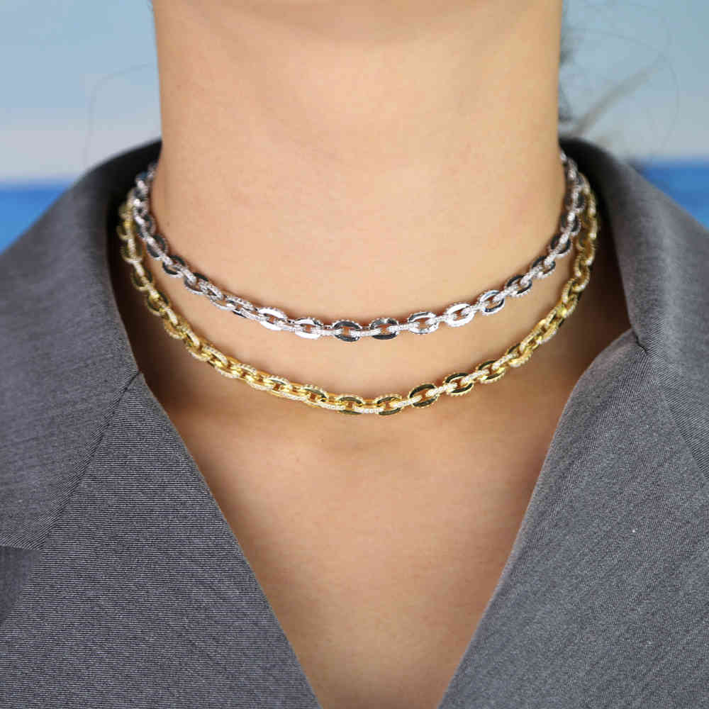 

New arrived women chocker necklace fahion punk link chain necklace simple glossy hip hop iced out mens thin necklace jewelry X0509