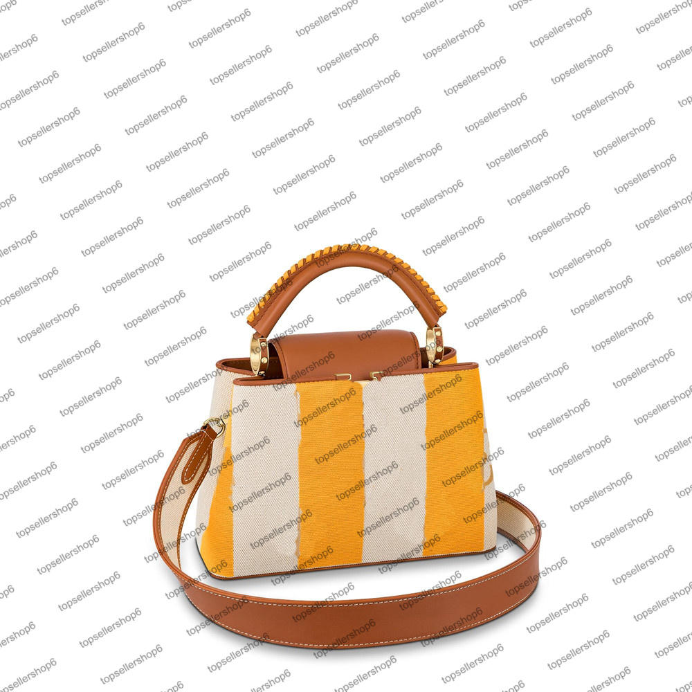 

M57651 CAPUCINES BB women bag colorful striped canvas leather trim two-color braided handle Purse clutch crossbody handbag shoulderbag tote, Invoice