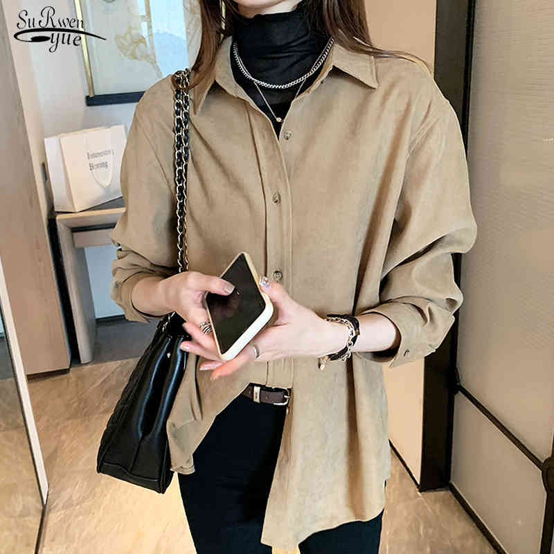 

Autumn Winter Hong Kong Style Retro Long Sleeve Frosted Shirts Women's White Blouses Coat Fashion Chemisier Femme 12356 210521