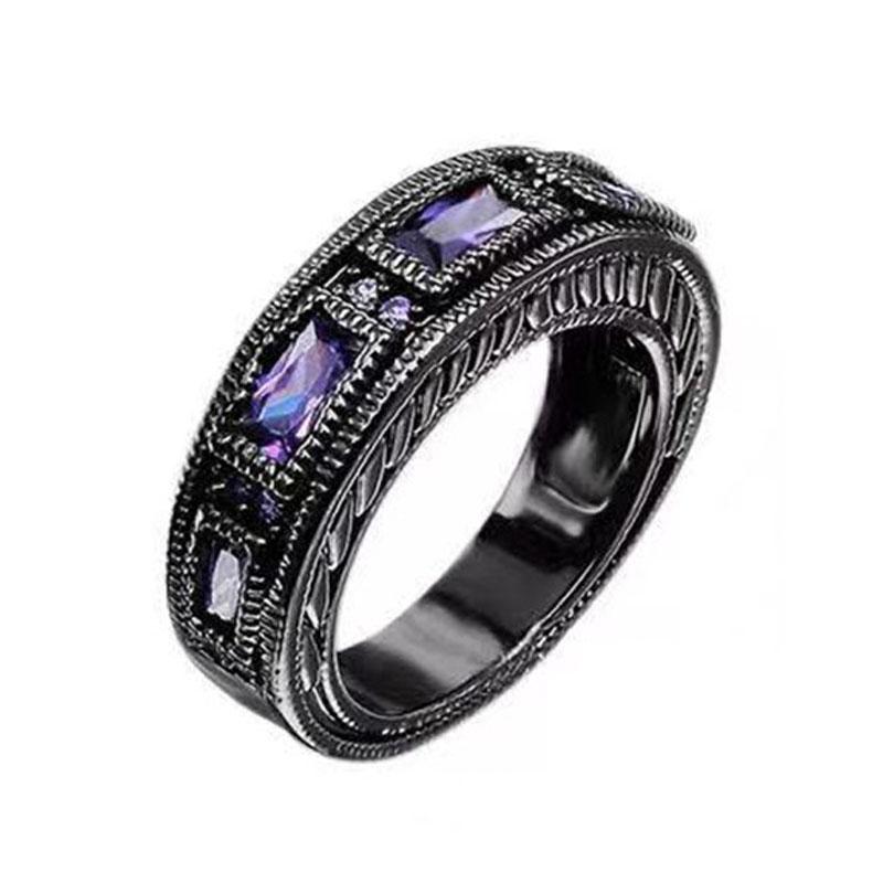 Cluster Rings Milangirl 2 Pcs/Set Crystal Rhinestone Black Color Purple Druzy Metal Set For Women Finger Jewelry-image-710522487