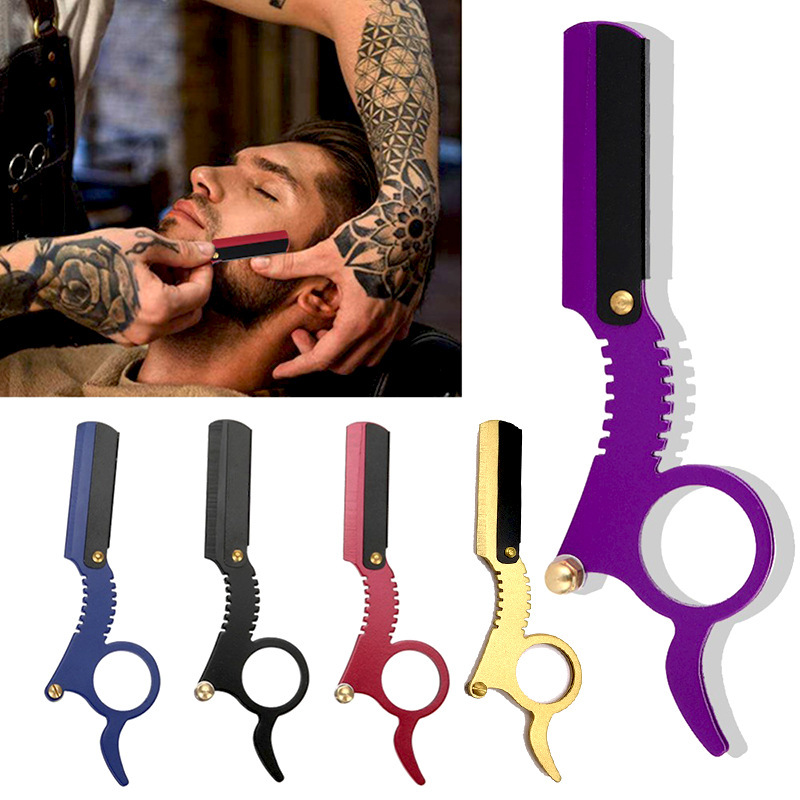 

Barber Straight Edge Beard Razors Hair Folding Shaving Replaceable Hairdresser Trimming Blades Haircut Razor Blade Holder