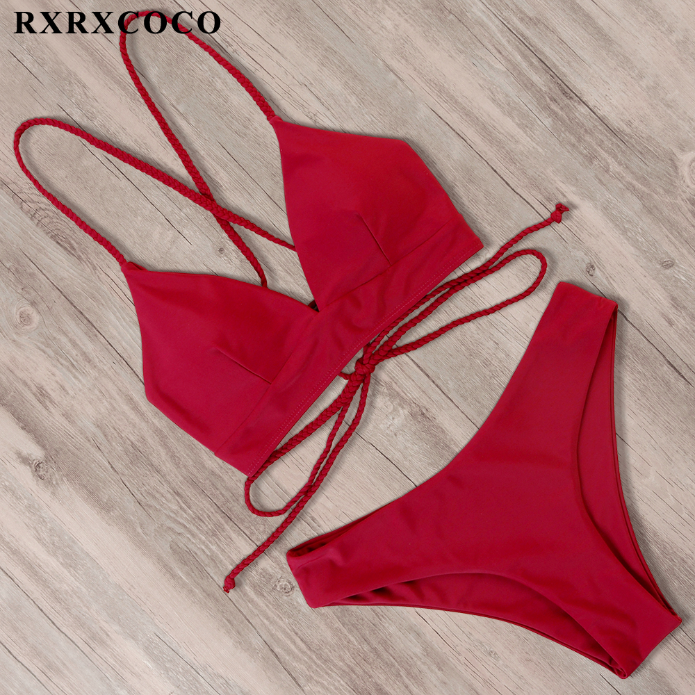 

2021rxrxcoco bandage bikini 2021 swimsuit swimwear women thong push up bikinis set womens swimming suit biquini bathing suit, White;black
