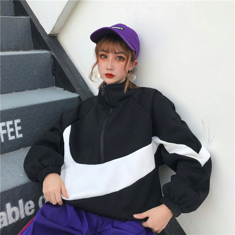 

Women's Stand Collar Hoodie, Black