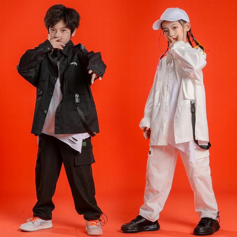 

Stage Wear Ballroom Hip Hop Dance Clothes Kids Overalls Shirts Pants Black White Suit Girls Modern Boys Costume BL7163, White pants