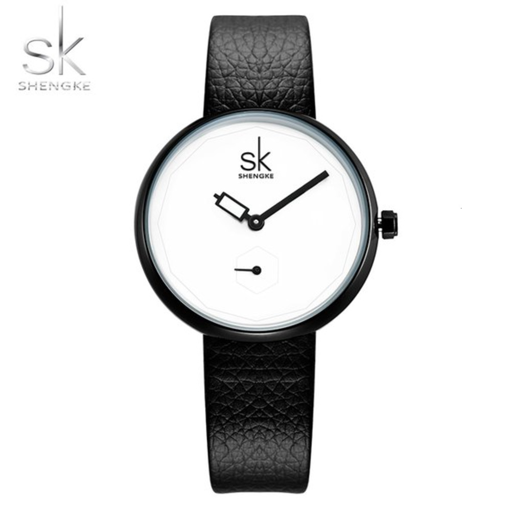 

SHENGKE cwp 2021 Leather Watches Simple Top Brand Creative Casual Quartz Watch Women Clock Relogio Feminino, Slivery;brown